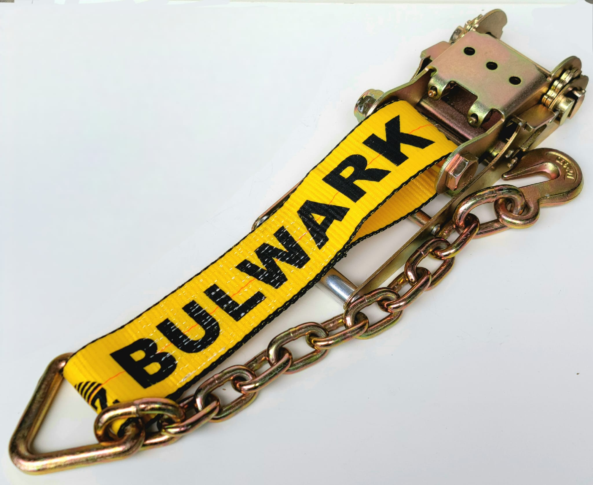 3 inch ratchet strap with chain end shown on a clean product background