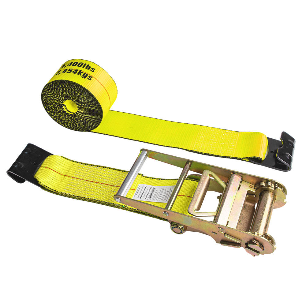 3 inch ratchet strap with flat hooks shown on a clean product background