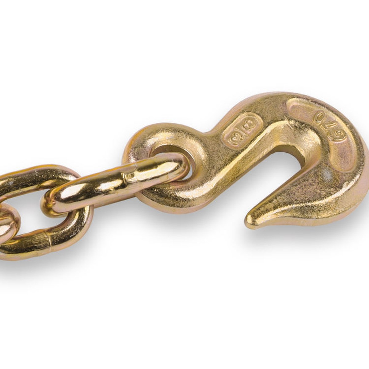Close-up of chain-extension hook on a 3 inch winch strap for anchor inspection