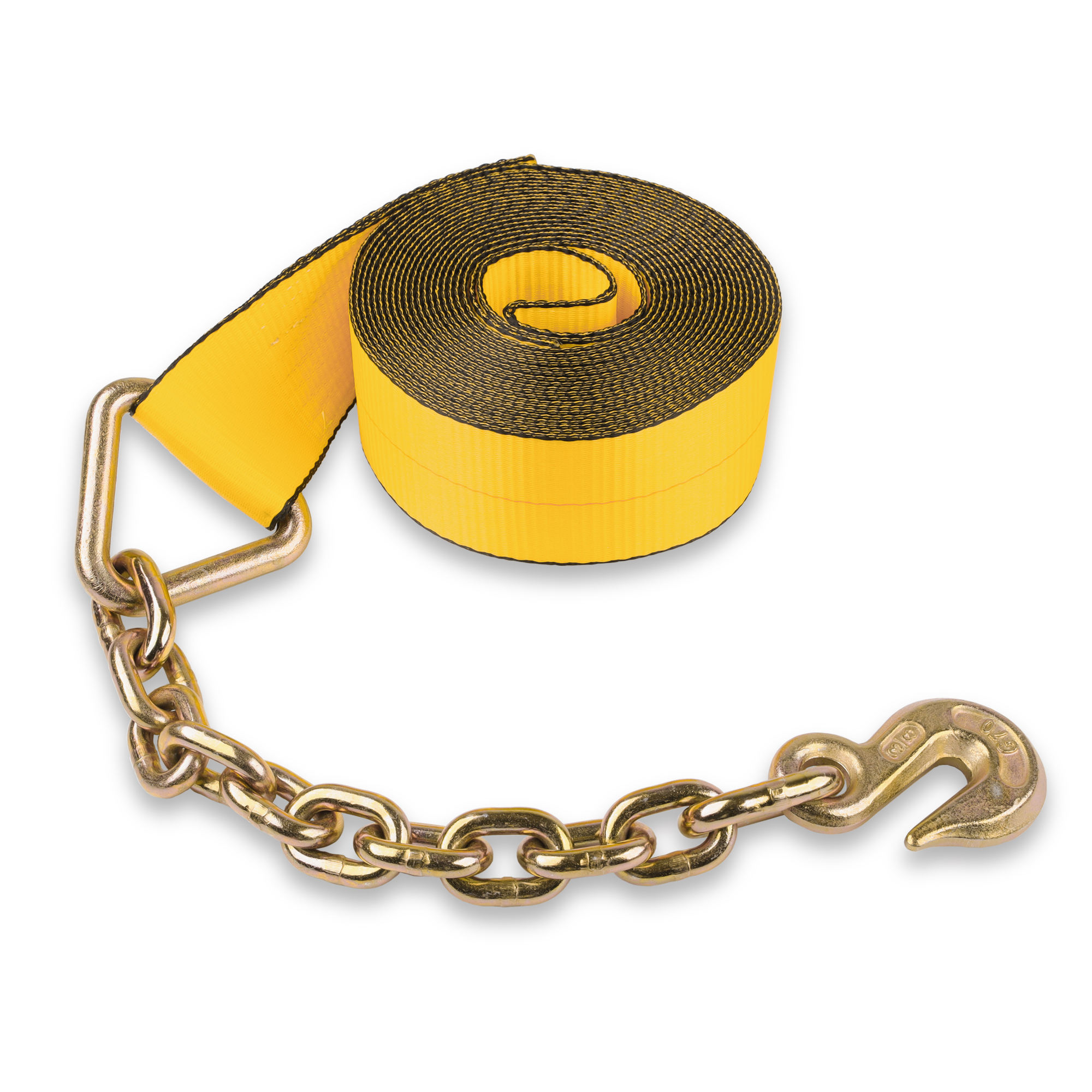 3 inch winch strap with chain extension end shown on a clean product background