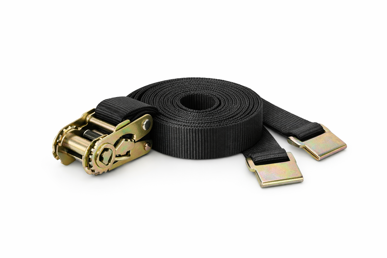 Winch strap flat hook staged for fitting selection guidance.