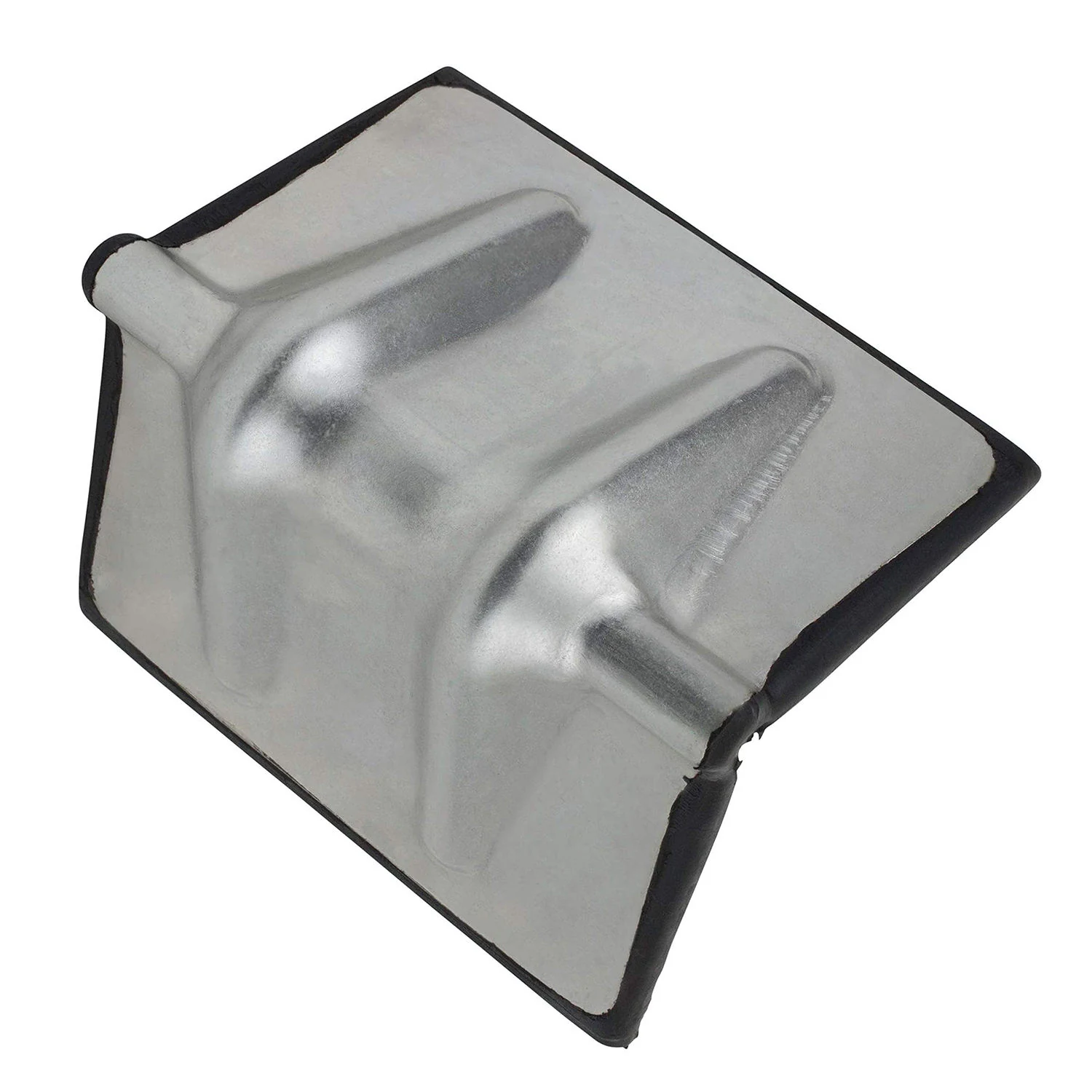 Low-angle view of galvanized metal corner protector showing ribbed contact surface