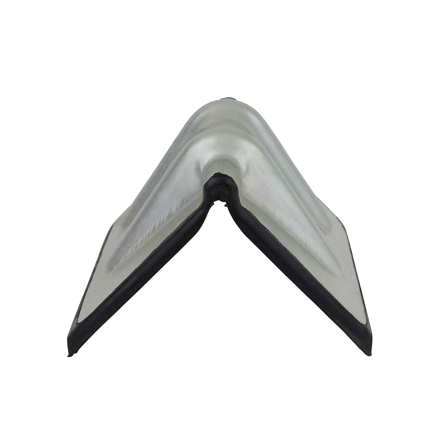 Galvanized metal corner protector V profile showing the formed strap channel