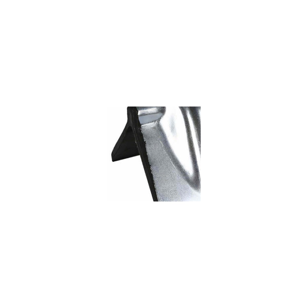 Side profile close-up of metal corner protector with rubber pad and bent guard shape