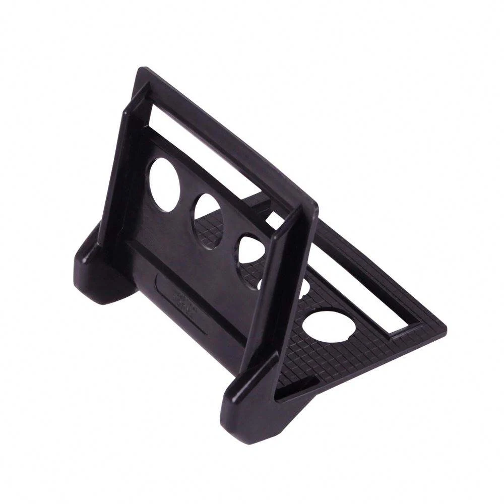 Black 4 inch slotted plastic corner protector perspective view showing the raised corner guard geometry
