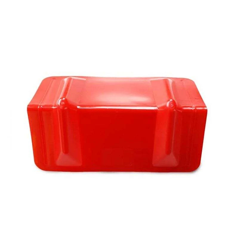 Front view of stacked red 6 inch plastic corner protectors showing quantity and profile
