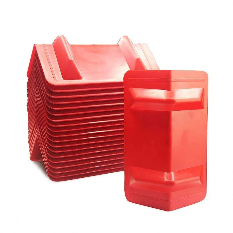 Stacked red 12 inch plastic corner protectors shown for bulk replenishment review