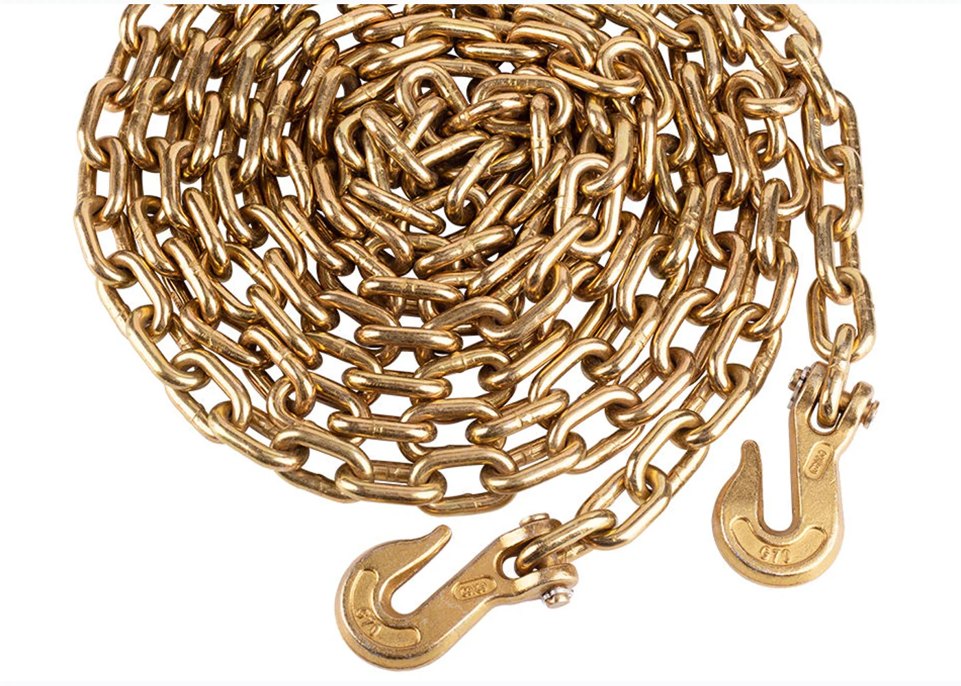 Grade 70 transport chain staged for working load limit reference.